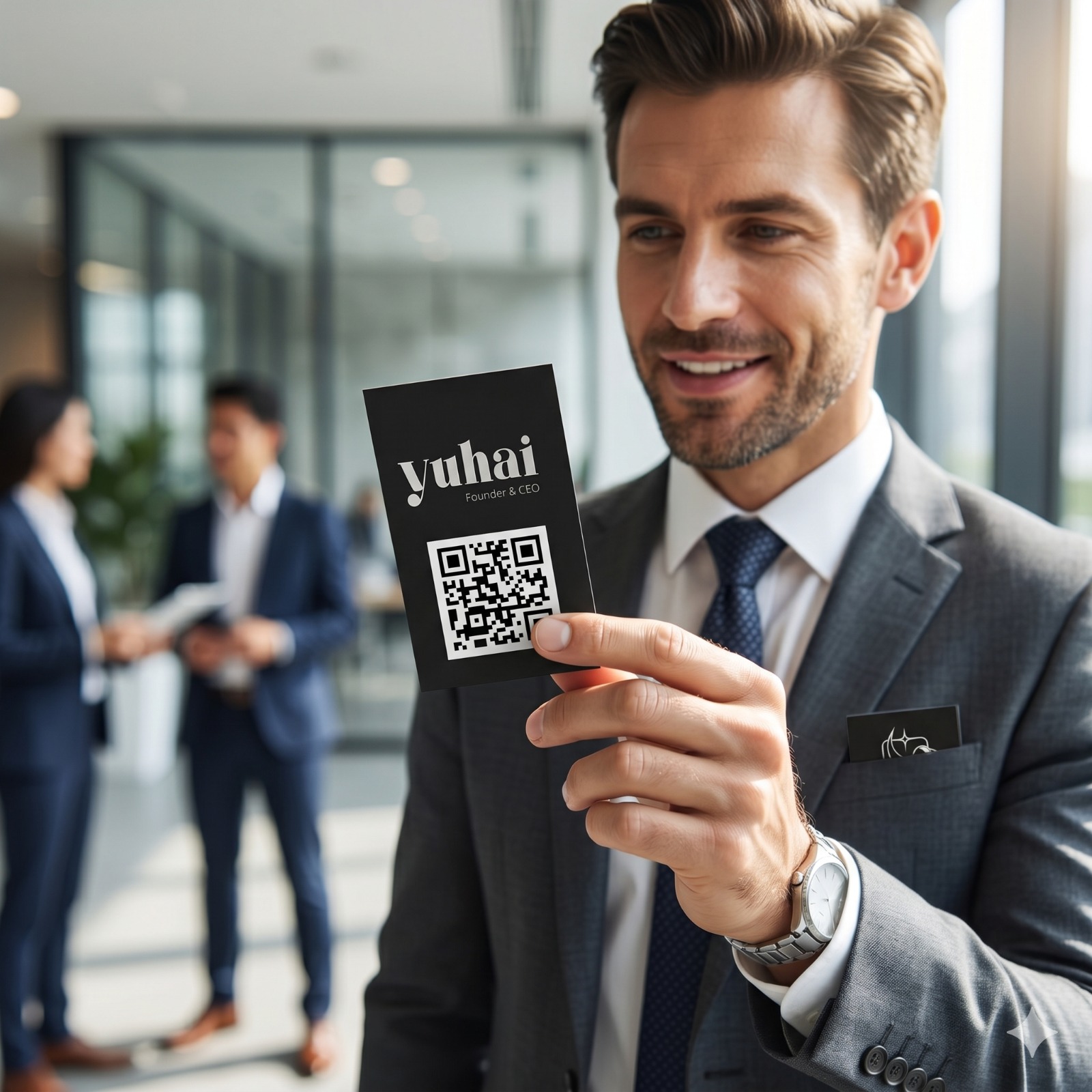 Modern professional tapping a premium Matte Black Metal NFC Business Card on a smartphone for instant digital contact sharing.